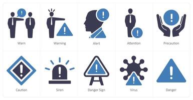 A set of 10 hazard danger icons as warn, warning, alert vector