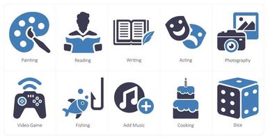 A set of 10 hobby icons as painting, reading, writing vector