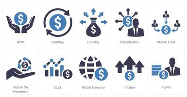 un conjunto de 10 inversión íconos como activo, efectivo fluir, liquidez vector