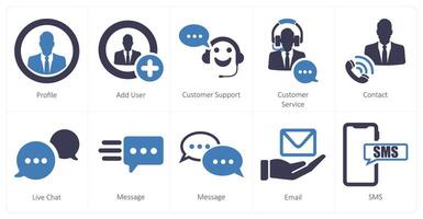 A set of 10 contact icons as profile, add user, customer support vector