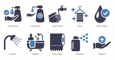 A set of 10 hygiene icons as disinfection, hand wash, wash hands vector