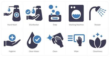 A set of 10 hygiene icons as hand wash, disinfection, soap vector