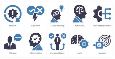 A set of 10 critical thinking icons as problem, argument, criticalthinking vector