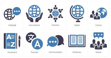 A set of 10 language icons as language, international, diversity vector