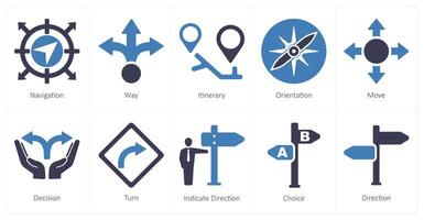 A set of 10 direction icons as navigation, way, itinerary vector