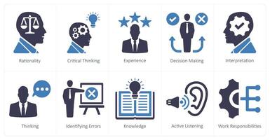 A set of 10 critical thinking icons as rationality, critical thinking, experience vector