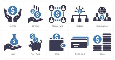 A set of 10 finance icons as savings, earnings, mutual funds vector