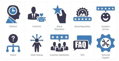 A set of 10 customer service icons as patience, customer, brand reputation vector