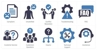 A set of 10 customer service icons as complaint, unsatisfied, conflict resolution vector