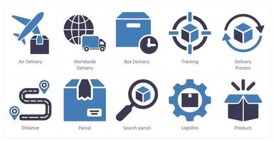 A set of 10 delivery icons as air delivery, worldwide delivery, box delivery vector