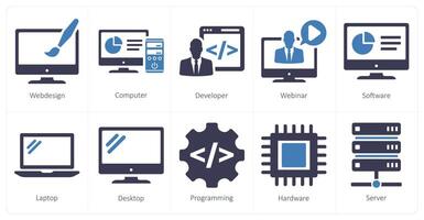 A set of 10 internet computer icons as web design, computer, developer vector