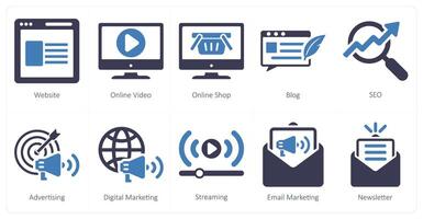 un conjunto de 10 digital márketing íconos como sitio web, en línea , en línea tienda vector