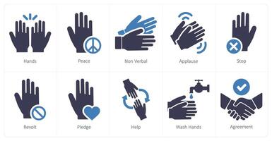 A set of 10 hands icons as hands, peace, non verbal vector