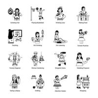 Modern Glyph Icons Depicting Girl Activities vector