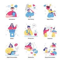 Set of Online Chat and Collaboration Doodle Mini Illustrations vector