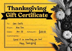 Minimalist Thanksgiving Gift Certificate Card Template