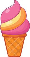 Double Scoop Ice Cream Cone in Pink and Orange vector