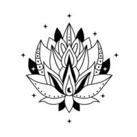 Black Lotus flower, blooming lotus, fcelestial and magic moon. Lotus logo vector