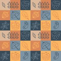 Autumn seamless pattern in doodle style. Geometric pattern with autumn leaves, apples, acorns. illustration vector