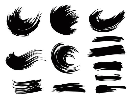 Brush strokes. paintbrush set, brush strokes templates. Grunge design elements. Dirty distress texture banners. Grungy painted objects.