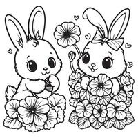 dos conejito conejos son sentado siguiente a flores y uno tiene el otro flores en eso vector
