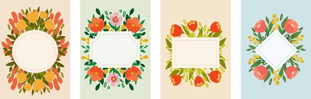 colección de primavera antecedentes con espacio para proceso de copiar texto. brillante pancartas, carteles, diseño plantillas en social redes con hojas y flores vector