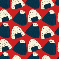 Seamless pattern with onigiri. Japanese rice balls. Asian food. Background for wallpaper, wrapping, textile. vector