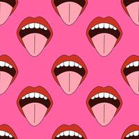 Seamless pattern of mouths with tongues sticking out on a pink background vector