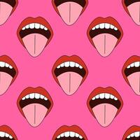 Seamless pattern of mouths with tongues sticking out on a pink background vector