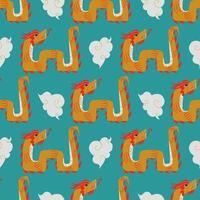 seamless pattern with red japanese dragon and clouds. Textile, Background. vector