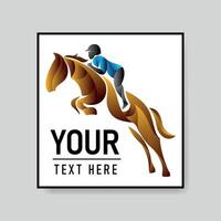 rider riding his horse jumping on bottom text performing the sport of horse riding, illustration for logo or brand vector