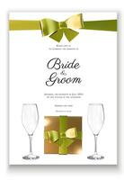 3D realistic golden gift box and bow wedding invitation vector