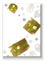 3d realista dorado regalo caja diseño celebracion vector