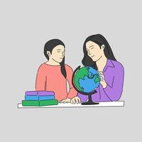 Illustration Exploring Knowledge with a Globe vector