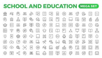Back to school icon set with different icons related to education, success, academic subjects, and more. Education Learning thin line set. Education, School, editable stroke icons. vector
