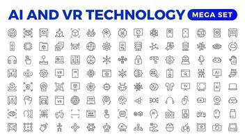 artificial inteligencia conjunto de web íconos en línea estilo. ai tecnología para y móvil aplicación máquina aprendiendo, digital tecnología, y nube informática redes contorno icono colocar. vector