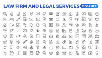 legal outline icon set such as thin line divorce, protection law, diploy, law enforcement, firm, police badge, services icons for report, presentation, diagram.Simple elegant collection , justice set. vector