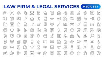 legal outline icon set such as thin line divorce, protection law, diploy, law enforcement, firm, police badge, services icons for report, presentation, diagram.Simple elegant collection , justice set. vector