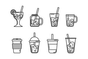 A set of beverage design outline illustrations. Hot and cold drinks icon doodle design vector