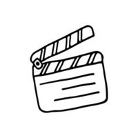 A movie clapperboard is a board with margins and two bars. Numerator. Doodle. Hand drawn. Outline. vector