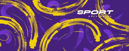 Abstract Sports Background with Purple and Yellow Brush Texture and Halftone Effect. Grunge Background for Banner or Poster Design vector