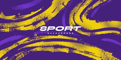 Abstract Sports Background with Purple and Yellow Brush Texture and Halftone Effect. Grunge Background for Banner or Poster Design vector