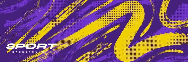 resumen Deportes antecedentes con púrpura y amarillo cepillo textura y trama de semitonos efecto. grunge antecedentes para bandera o póster diseño vector