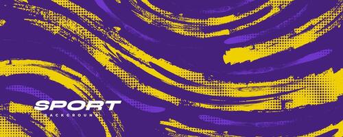 Abstract Sports Background with Purple and Yellow Brush Texture and Halftone Effect. Grunge Background for Banner or Poster Design vector