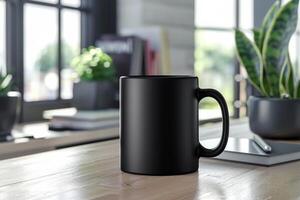 black ceramic mug 11oz stock photo