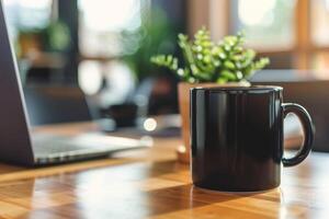 black ceramic mug 11oz stock photo