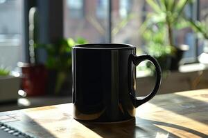 black ceramic mug 11oz stock photo