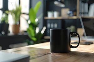 black ceramic mug 11oz stock photo