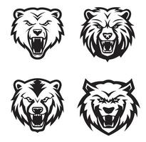 Bear head logo set sketch hand drawn in doodle style vector