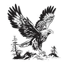 águila volador terminado el bosque bosquejo mano dibujado en garabatear estilo ilustración vector